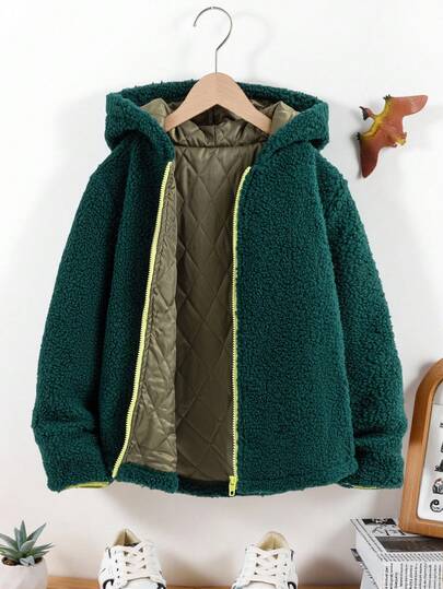 SHEIN Explorewe 男童基本款休闲灯芯绒连帽羊毛夹克