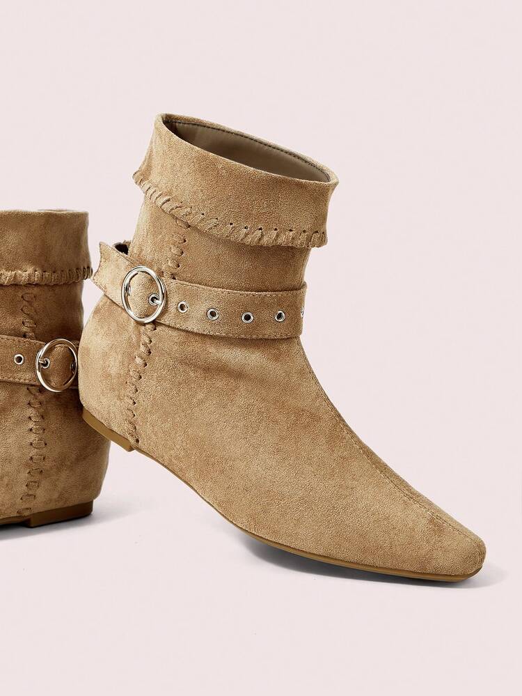 CUCCOO BIZCHIC Women's Casual Vacation Western Cowgirl Style Suede Buckle Belt Knee-High Boots