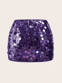 SHEIN ICON 黑色紧身高腰超短女式迷你裙 - 紫色 - 查看 2