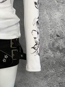 StreetHx 十字架印花V领薄款长袖T恤，朋克风 - 彩色 - 查看 6