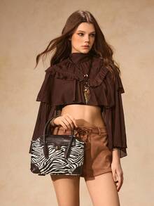 SHECARRY Women's Fashion Commuter Zebra Print & Crocodile Embossed Patchwork Handbag - Black and White - View 8