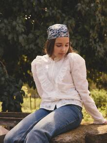 Teen GirlCasual Cute White Lace Versatile Long Sleeve Blouse, Autumn/Winter