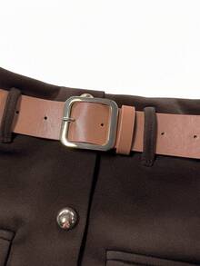 Franclia 女士新款时尚金色纽扣装饰A字裙（配腰带） - 卡其色 - 查看 3