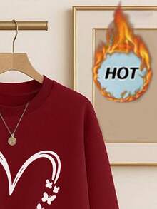 Franclia 女士时尚心形蝴蝶印花落肩圆领运动衫 - 酒紅色 - 查看 3