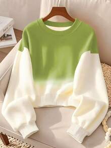 GlowEve Damen Farbverlauf Rundhals Drop Shoulder Langarm Lässig Loose Sweatshirt, Herbst/Winter