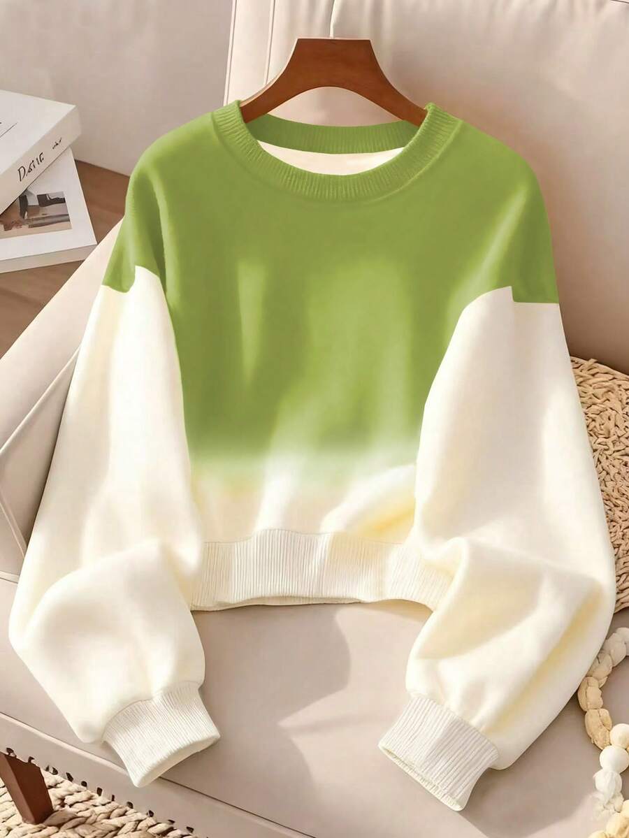 GlowEve Damen Farbverlauf Rundhals Drop Shoulder Langarm Lässig Loose Sweatshirt, Herbst/Winter