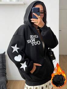 Coolane Women's Spring/Summer Couple Same Style/Couple Same Style/Basic/Going Out Knit Camo Thermal Lined Keep Warm Zip Up Green Baggy Long Sleeve Sweatshirt Autumn Winter Clothes For Women - Black - View 3