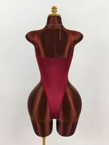 Amplova 女士纯色细肩带镂空性感无袖紧身衣 - 紅色 - 查看 9