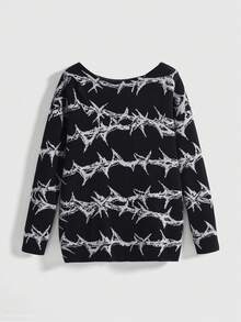 ROMWE Grunge Punk Spring/Summer Party Casual Punk Thorn Pattern Loose Pullover Sweater - Black - View 2
