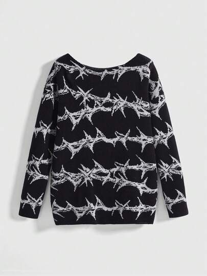 Grunge Punk Punk Thorn Pattern Loose Pullover Sweater