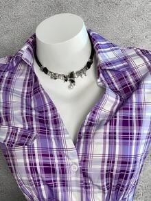 StreetHx Niebieska koszula w kratę z krótkim rękawem i dopasowaną talią dla kobiet