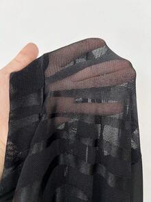 NU&NOW Váy dài tay cổ đứng, chất liệu vải thun dệt kim, chắp vá, tay dài, dáng rộng cho nữ, váy dự tiệc thanh lịch cho mùa thu/đông - màu đen - Xem 7