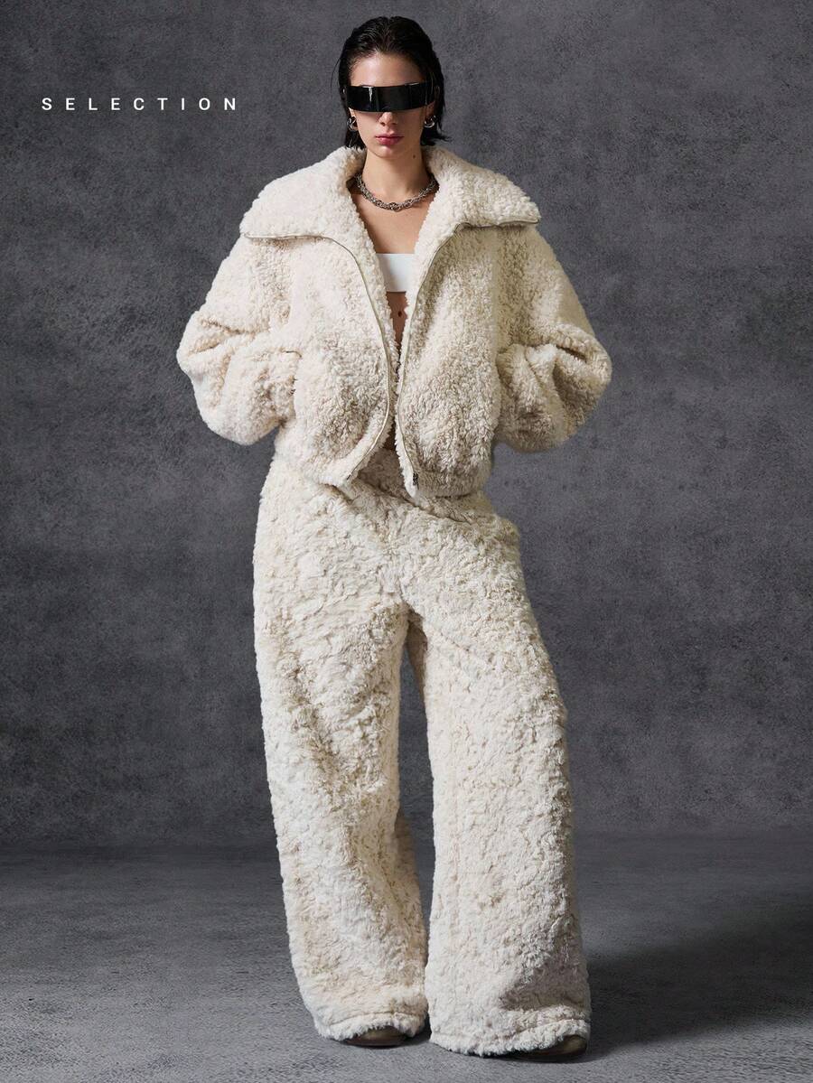 LYSMO Chaqueta de mujer de unicolor y suave, versátil y de moda, para otoño/invierno - Beis - Ver 1