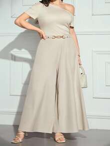 Modelyn Plus Size Solid Color Casual Pants - Apricot - View 3