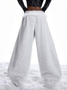 LYSMO Pantalones de chándal con cintura curva para mujer, para otoño/invierno - Gris Claro - Ver 2