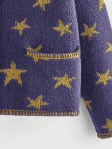 ROMWE Hippie Cárdigan de punto de manga larga con caída de hombros y estampado de pentagrama, para mujer, informal, otoño/invierno - Morado - Ver 4