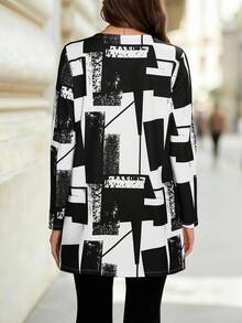 Editum Women's Regular Fit Black And White Geometry Pattern All-Match Jacket In Fall/Winter - Black and White - View 2