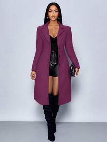 SOLERSUN 冬季女装优雅性感新年派对圣诞冬季夹克保暖长款妮子西装外套职业通勤收腰冬季夹克感恩节女装中长款外套 - 紫色 - 查看 5