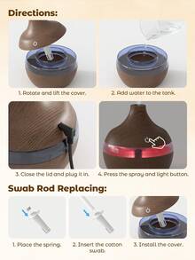 USB 触摸激活白色木纹加湿器 - 适用于房间和办公室，木色，USB 充电，香薰机，冷雾加湿器，超静音，7 种 LED 灯，家庭卧室防干燥加湿器礼物，为您的家增添舒适和时尚 - 彩色 - 查看 9