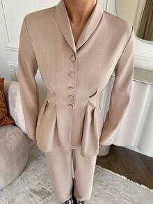 Siren Gaze 2 件套女士商务休闲办公/通勤装，适合教师 - 杏色 - 查看 3