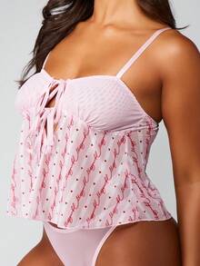 MISSGUIDED Conjunto de lencería tipo babydoll con estampado de texto, corazones y lazos para mujer - Multicolor - Ver 3