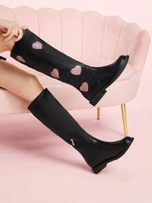 CUCCOO DOLLMOD 女士心形图案休闲时尚中筒靴，适合日常穿着 - 黑色 - 查看 5