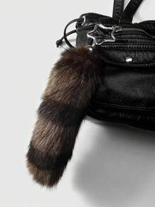 ROMWE Goth 1件装 时尚复古风 优雅可爱 仿毛皮棕色条纹逼真狐狸尾巴钥匙扣/钥匙圈，女士配饰，适合日常使用和送礼 - 棕色-2 - 查看 2