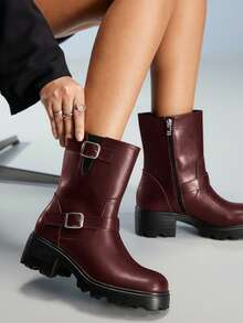 CUCCOO GRLICON 女士踝靴，Y2K风格，朋克风，机车风，酷女孩风，适合万圣节、圣诞节、派对等场合 - 酒紅色 - 查看 7