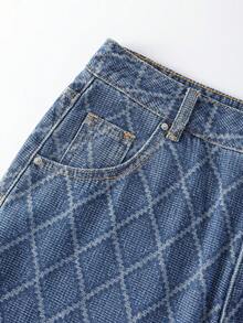 GlowEve 女式休闲水洗菱形开衩牛仔迷你裙 - 中等水洗藍 - 查看 4