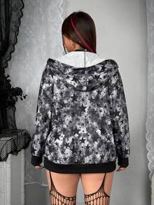 Grunge Punk Whyspr 大码女式哥特朋克风五芒星卫衣，宽松休闲个性化运动卫衣，百搭Y2K朋克风格，轻盈透气，适合秋冬季节，拉链设计，返校季套头卫衣 - 彩色 - 查看 2