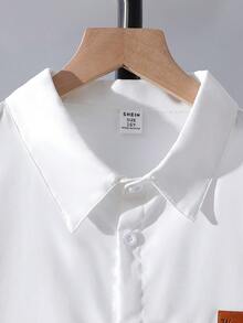 SHEIN 2 件套青少年男孩绅士装 - 白色领长袖衬衫 + 黑色长裤，绅士西装套装，商务优雅，学院风，适合生日派对、日常休闲装、婚礼、婚礼嘉宾、花童、戒指男孩 - 白色 - 查看 6