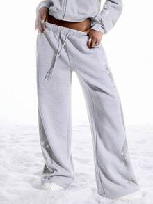 LYSMO 2025新款女士极简主义冬季休闲日常灰色水钻抽绳腰阔腿保暖闪亮运动裤，适合外出、街头风冬季穿搭、秋冬圣诞派对新年造型，亮片闪耀长裤 - 淺灰色 - 查看 4