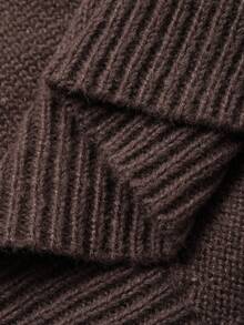 Dazy Kids 少女圆领落肩长袖休闲蝴蝶结提花宽松套头毛衣 - 棕色 - 查看 8