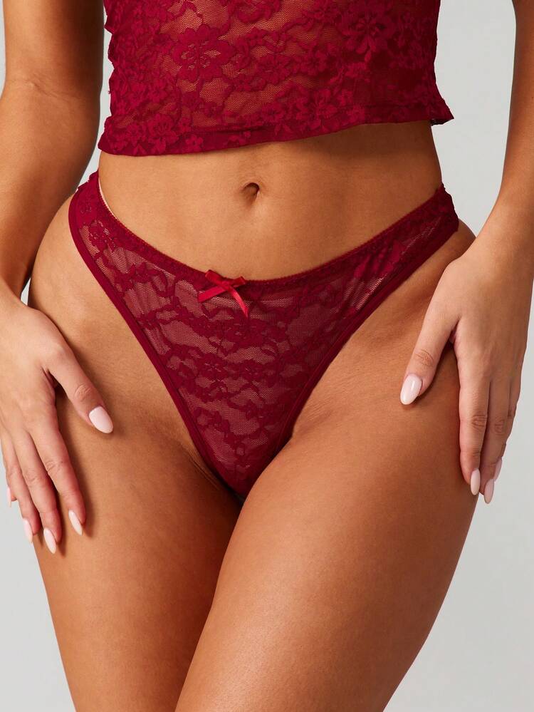 MISSGUIDED Lace Thong Underwear With Delicate Floral Pattern And Satin Bow Accent For Women