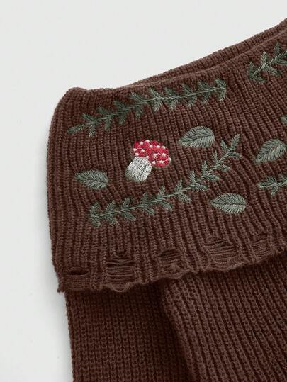 Fairycore Pull femme à manches évasées avec broderie de champignon épaules dénudées, automne/hiver