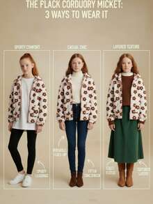 Tween Girl Floral Fuzzy Hooded Zip-Up Jacket, Autumn/Winter Fall - Baby Pink - View 1