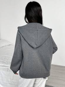 青少年女孩百搭休闲百搭运动日常高街超大号带口袋连帽夹克 - 深灰色 - 查看 2