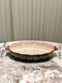 Cirelle Bandeja de cerámica vintage pintada a mano con asa, utensilios de cocina, apta para horno y microondas, adecuada para ensalada, a la parrilla, hornear, postres y hacer pizza - Verde Oliva - Ver 7