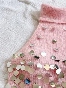 Soleia 春夏新款休闲度假西部海滩婚礼宾客着装毕业早午餐女士圣帕特里克节春假复活节音乐节优雅波西米亚热带风情高领亮片装饰派对针织上衣 - 粉色 - 查看 6