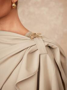 Lumalex Áo choàng VITNOS mùa thu đông cao cấp thanh lịch một bên vai tay rộng, viền bất đối xứng, cổ áo vải lanh, quần áo mùa thu, thích hợp cho đi chơi đêm, tiệc tùng, đêm hẹn hò, đồng quê, về quê, giải trí, kỳ nghỉ lễ, Halloween, Giáng sinh - Màu Khaki - Xem 4