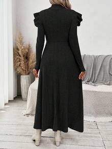 SHEIN Váy cổ lệch màu trơn thanh lịch cho tiệc bà bầu - màu đen - Xem 2