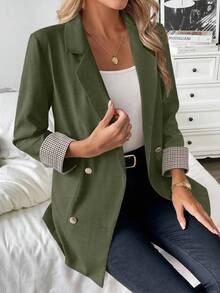 Franclia 法式格纹袖口略修身休闲通勤夏季西装外套 - 軍綠色 - 查看 5