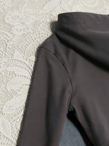 Rina Fox 1pc Women Gray Hooded Long Sleeve 2 In 1 T-Shirt - Dark Grey - View 3