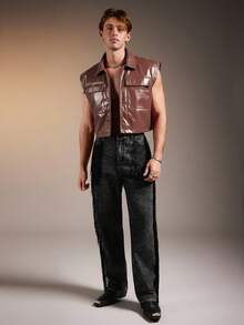 FeverCity Áo ba lỗ không tay cắt ngắn đơn sắc tối giản dành cho nam - màu nâu - Xem 3