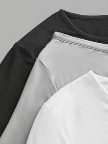 SHEIN EZwear Tricou casual versatil tricolor tricotat pentru femei, asortat, 3 pachete, topuri cu mânecă lungă, topuri scurte, topuri strâmte, topuri cu mânecă lungă pentru femei