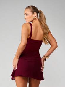 MISSGUIDED Burgundy Square Neck Sleeveless Ruched Mini Dress For Party Evening - Burgundy - View 2