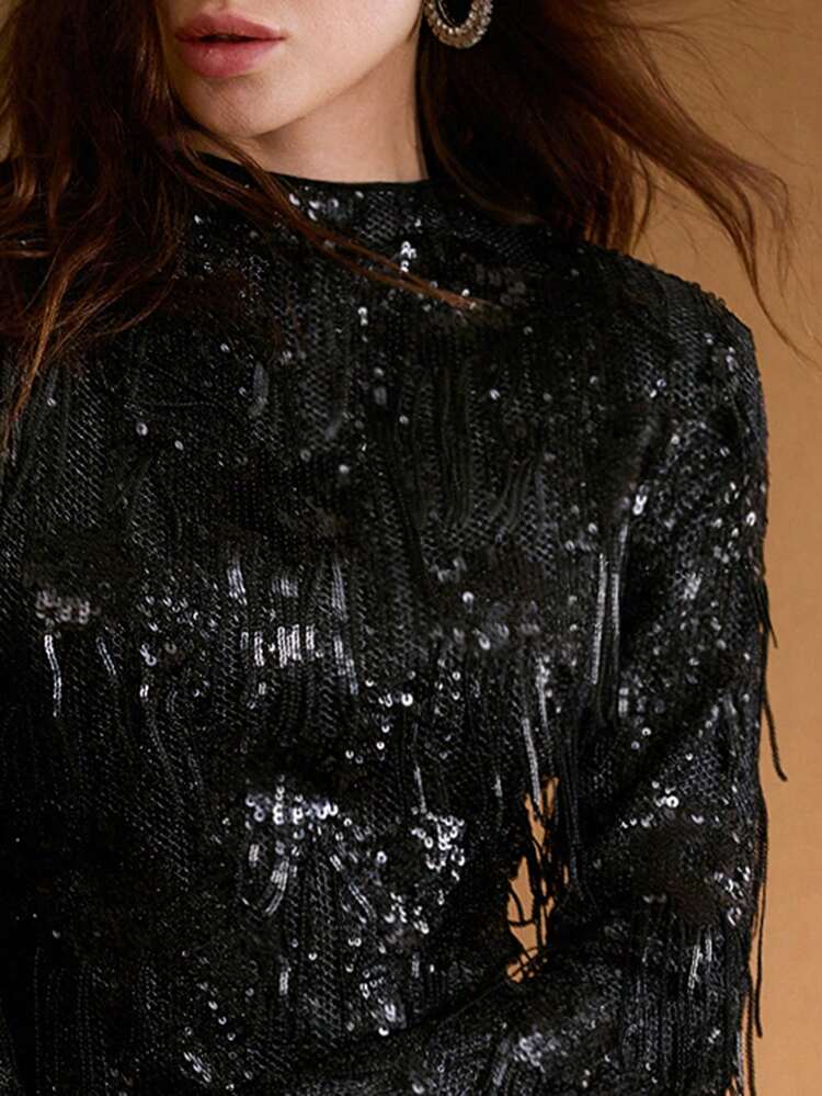 SEQUIN FRINGE MINI DRESS, SUITABLE FOR PARTY AND CHRISTMAS, AUTUMN/WINTER