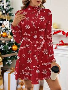 SHEIN Clasi 女士短款圣诞红色连衣裙，适合圣诞节、新年派对