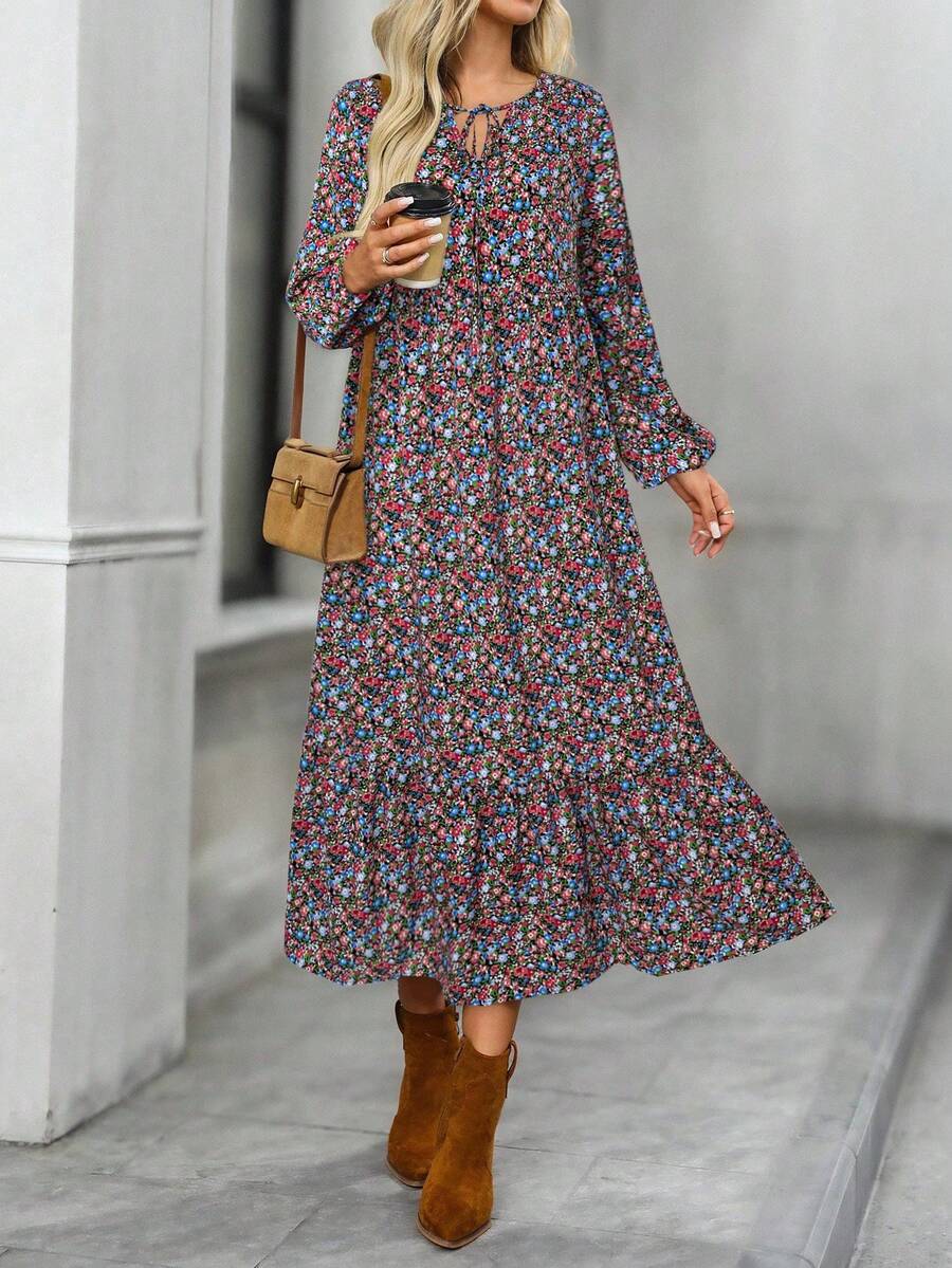 EMERY ROSE Váy dài tay họa tiết ngẫu nhiên dành cho nữ - Đỏ - Xem 1