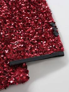 Manfinity AFTRDRK Bộ vest thời trang cổ khăn choàng tay dài có cầu vai sáng bóng cho nam - Màu Đỏ Sâu - Xem 4